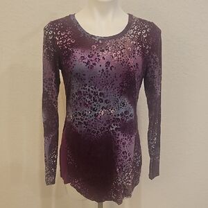 LOGO by Lori Goldstein Purple Leopard Print Women's Top